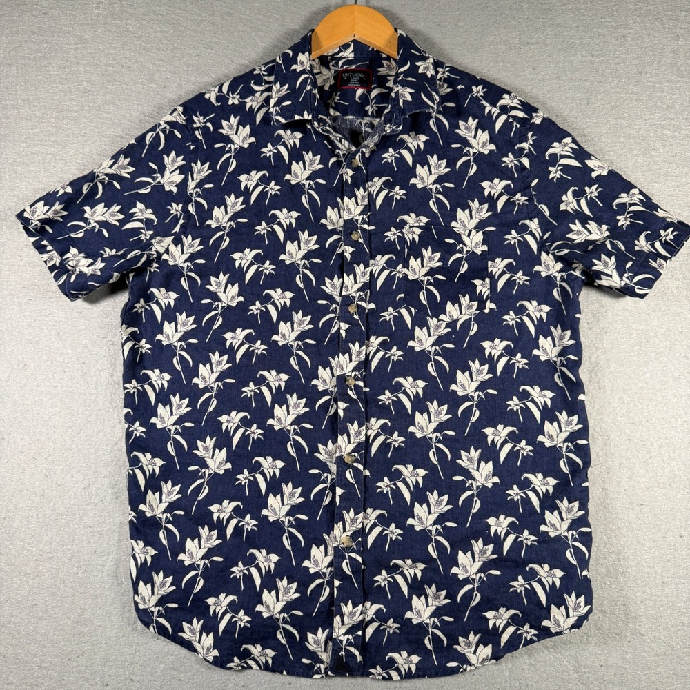 UNTUCKit Parrina-SS Mens Slim Fit 100% Linen Floral Shirt Navy White 41471 Large